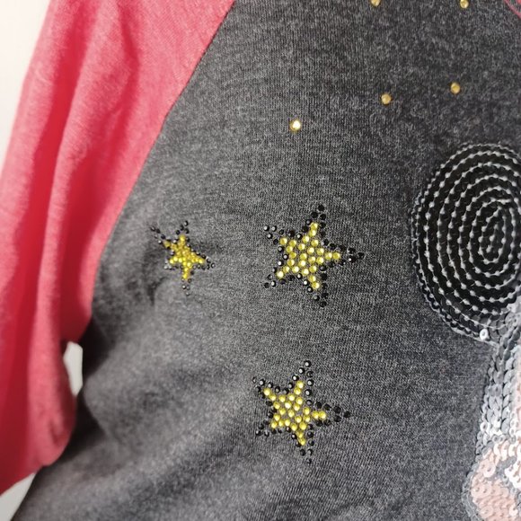 Mickey Mouse Raglan T-Shirt Medium Red & Black -Sequined Accents -Next Level - Picture 4 of 16